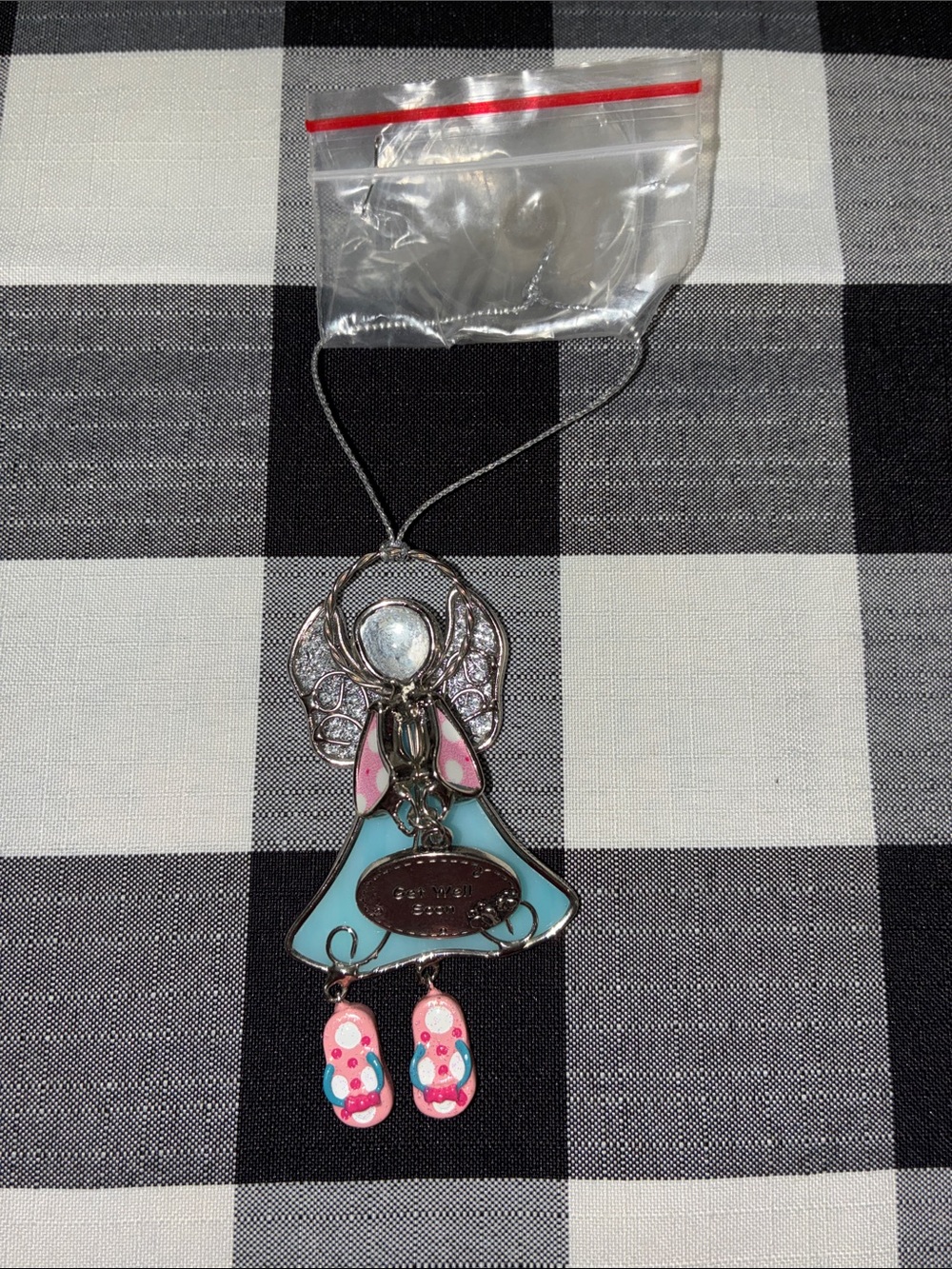 GANZ Angel Window Cling with Blue & Pink Enamel Accents Get Well Soon